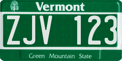 VT license plate ZJV123
