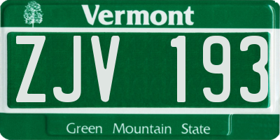 VT license plate ZJV193
