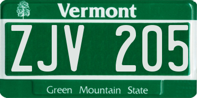VT license plate ZJV205