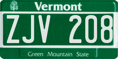 VT license plate ZJV208