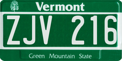 VT license plate ZJV216