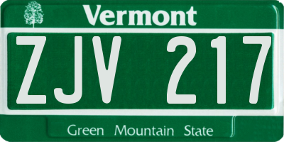 VT license plate ZJV217