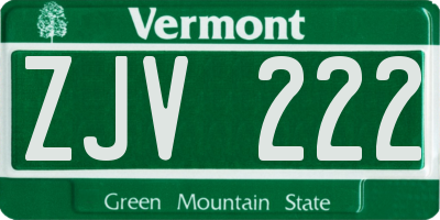 VT license plate ZJV222