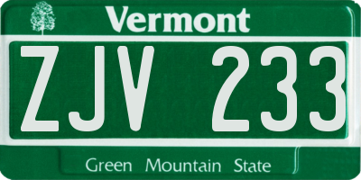 VT license plate ZJV233