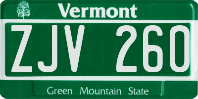 VT license plate ZJV260