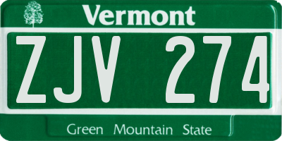 VT license plate ZJV274