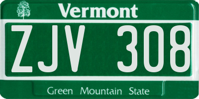VT license plate ZJV308