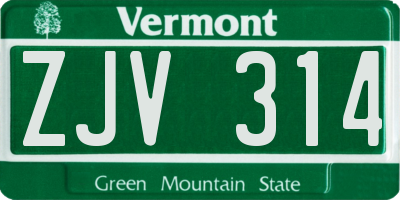 VT license plate ZJV314