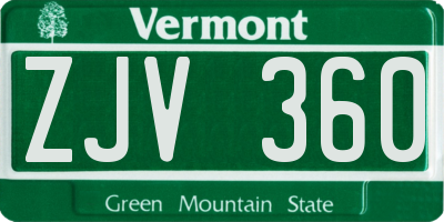 VT license plate ZJV360