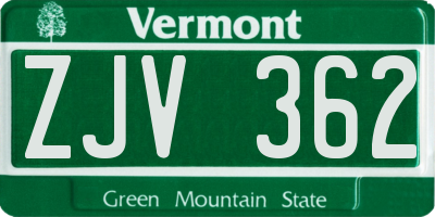 VT license plate ZJV362