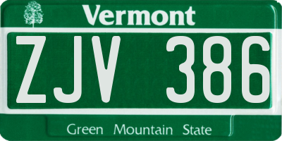 VT license plate ZJV386