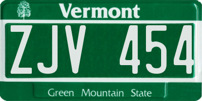 VT license plate ZJV454