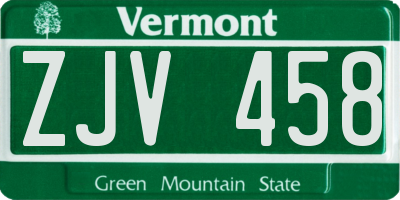 VT license plate ZJV458