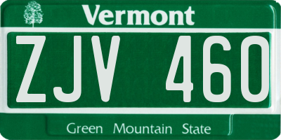 VT license plate ZJV460