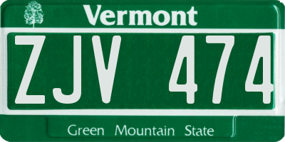 VT license plate ZJV474