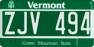 VT license plate ZJV494