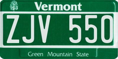 VT license plate ZJV550