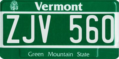VT license plate ZJV560