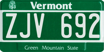 VT license plate ZJV692