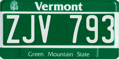 VT license plate ZJV793