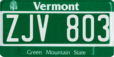 VT license plate ZJV803