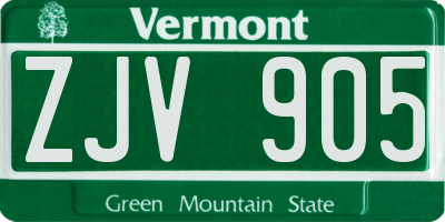 VT license plate ZJV905