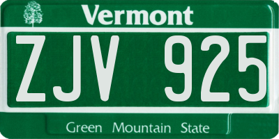 VT license plate ZJV925