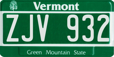 VT license plate ZJV932