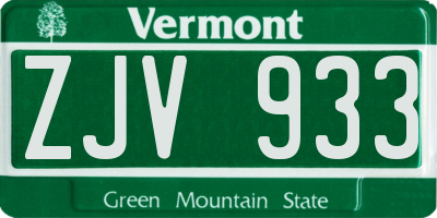 VT license plate ZJV933