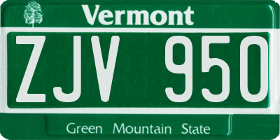 VT license plate ZJV950