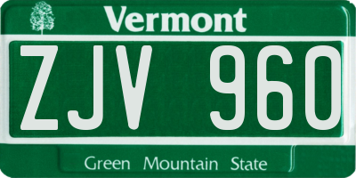 VT license plate ZJV960