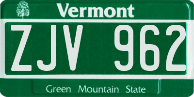 VT license plate ZJV962