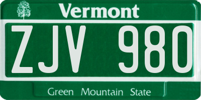 VT license plate ZJV980