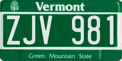 VT license plate ZJV981