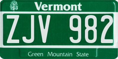 VT license plate ZJV982