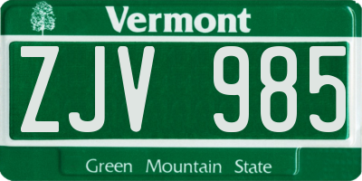 VT license plate ZJV985