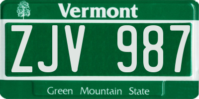 VT license plate ZJV987