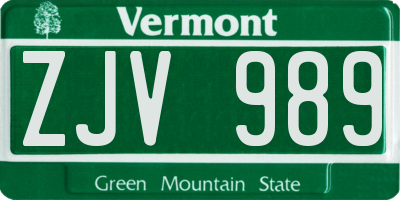VT license plate ZJV989
