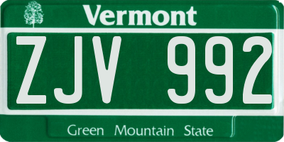 VT license plate ZJV992