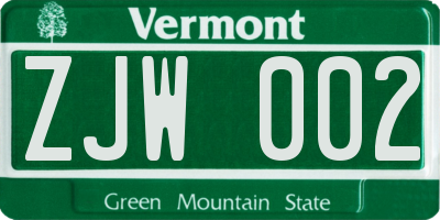 VT license plate ZJW002