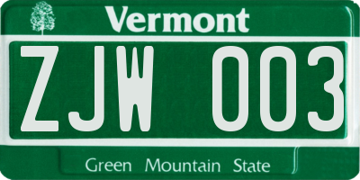 VT license plate ZJW003