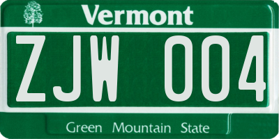 VT license plate ZJW004