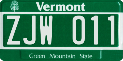VT license plate ZJW011