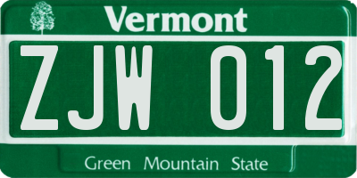VT license plate ZJW012
