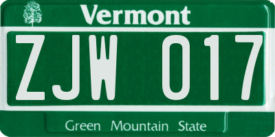 VT license plate ZJW017