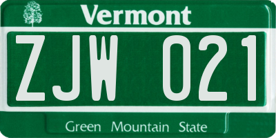 VT license plate ZJW021