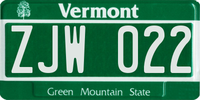 VT license plate ZJW022