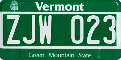 VT license plate ZJW023