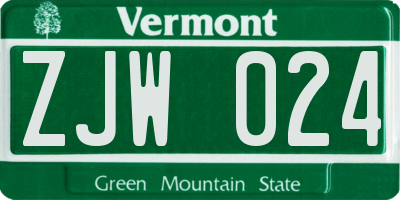 VT license plate ZJW024