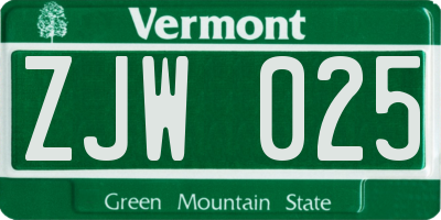 VT license plate ZJW025